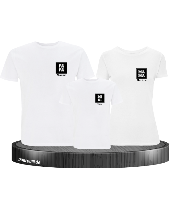 Papa Mama Mini mit Personalisierte Namen Set weiß
