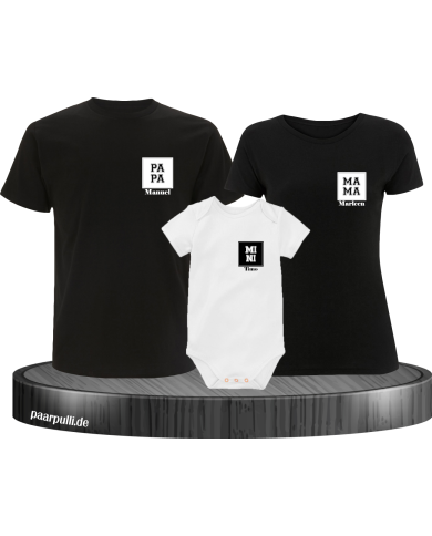 Papa Mama Mini mit Personalisierte Namen Set schwarz-weiß Papa Mama Mini mit Personalisierte Namen Set schwarz-weiß
