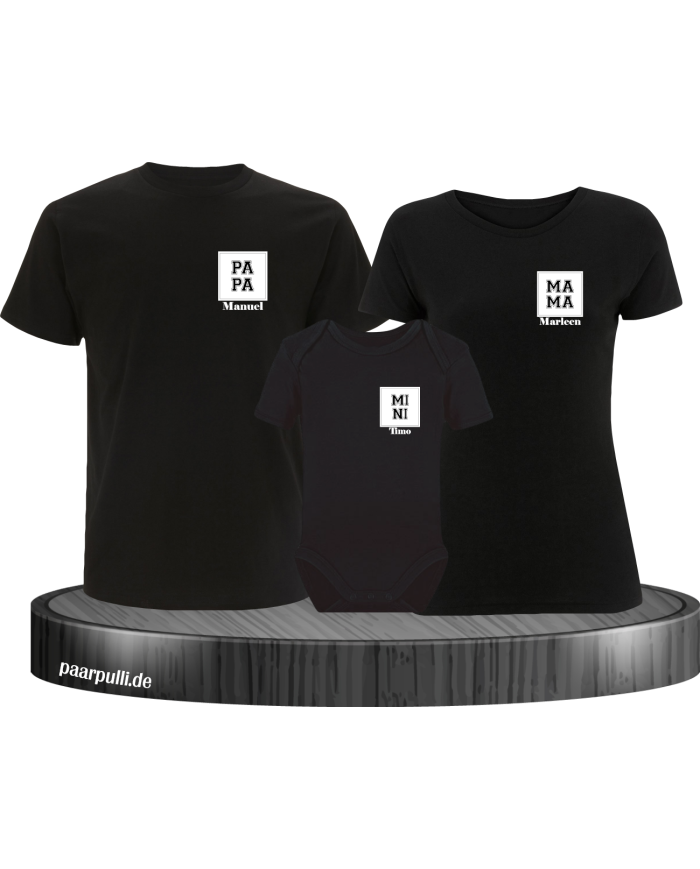 Papa Mama Mini mit Personalisierte Namen Set schwarz
