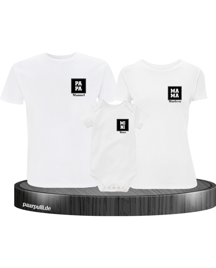 Papa Mama Mini mit Personalisierte Namen Set weiß