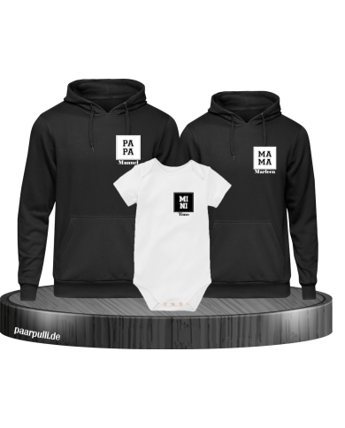 Papa Mama Mini mit Personalisierte Namen Set schwarz-weiß Papa Mama Mini mit Personalisierte Namen Set schwarz-weiß