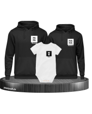 Papa Mama Mini mit Personalisierte Namen Set schwarz-weiß