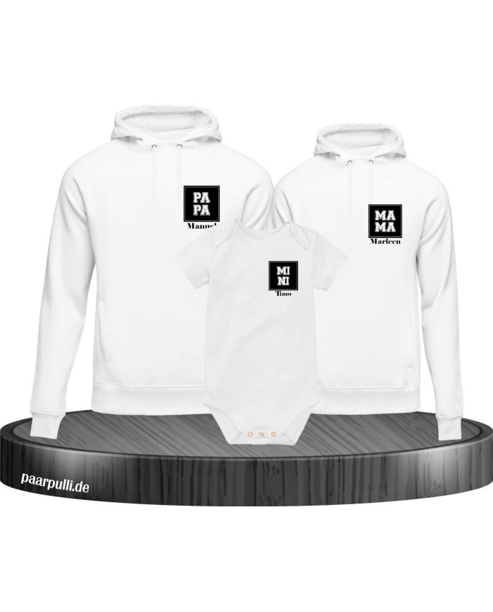 Papa Mama Mini mit Personalisierte Namen Set weiß