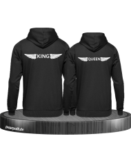 King Queen Partner Pullover Set in schwarz mit Engelsflügeln