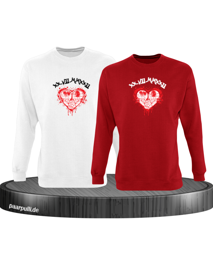 Wunschdatum in römischen Zahlen mit Herz weiß-rot