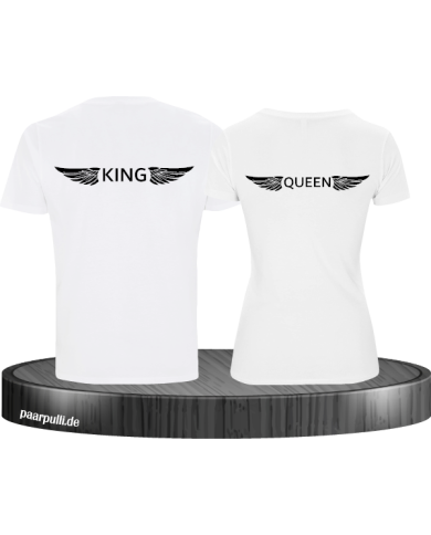 King und Queen Partnerlook Shirts mit Engelsflügel bedruckt in weiß King und Queen Partnerlook Shirts mit Engelsflügel bedruckt in weiß