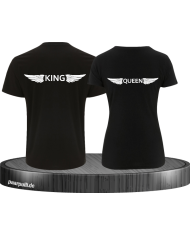 King und Queen Partnerlook Shirts mit Engelsflügel bedruckt in schwarz