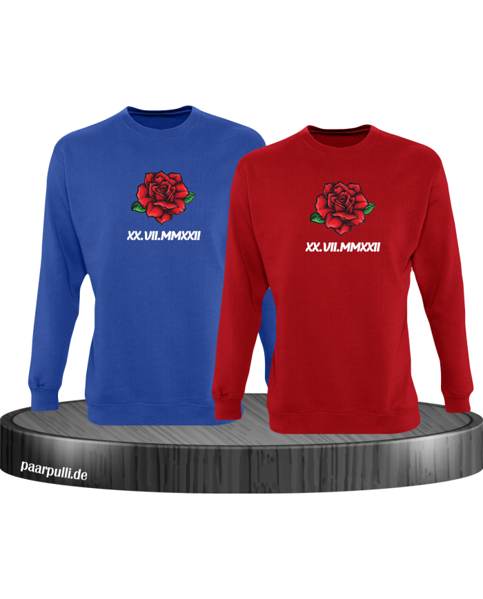 Römisches Wunschdatum mit Rose Set blau-rot