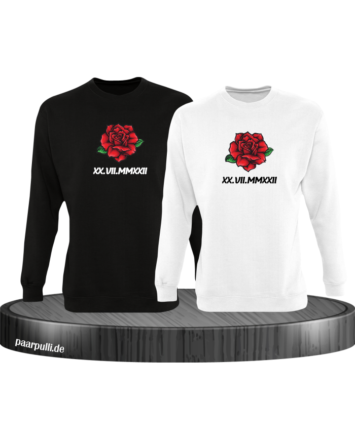 Römisches Wunschdatum mit Rose Set schwarz-weiß