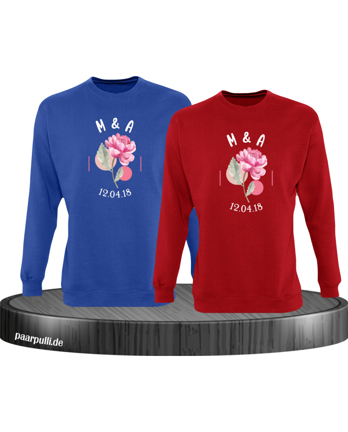 Wunschdatum mit Initialen Set blau-rot