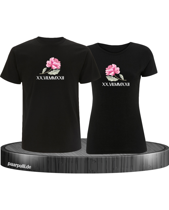 Rose mit Wunschdatum in römischen Zahlen schwarz