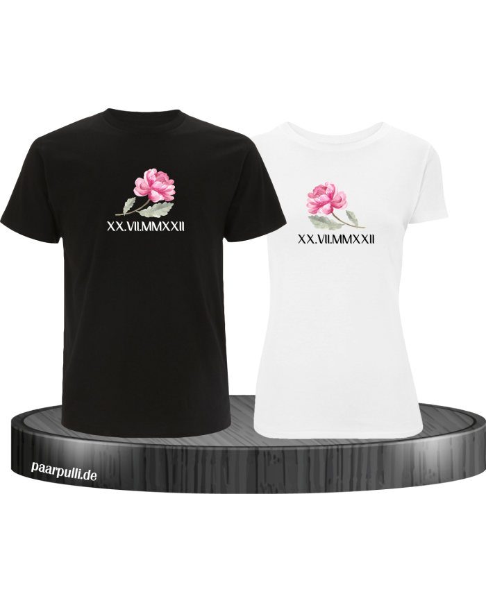 Rose mit Wunschdatum in römischen Zahlen schwarz-weiß