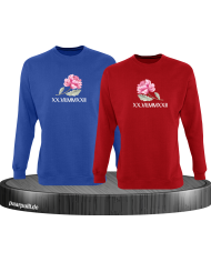 Rose mit Wunschdatum in römischen Zahlen blau-rot