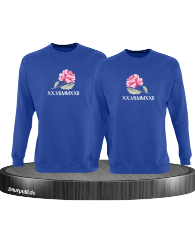 Rose mit Wunschdatum in römischen Zahlen blau Rose mit Wunschdatum in römischen Zahlen blau