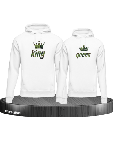weiße hoodies king queen mit camouflage schrift