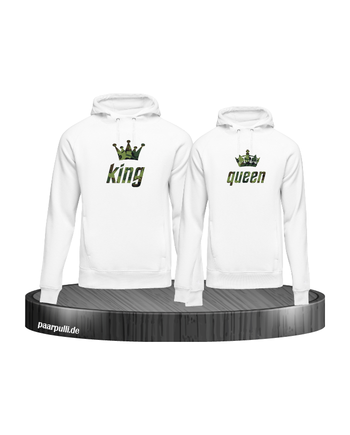 weiße hoodies king queen mit camouflage schrift