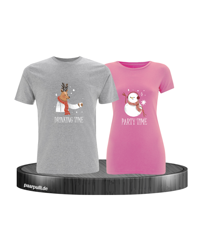 Drinking Time Party Time Shirt grau-rosa