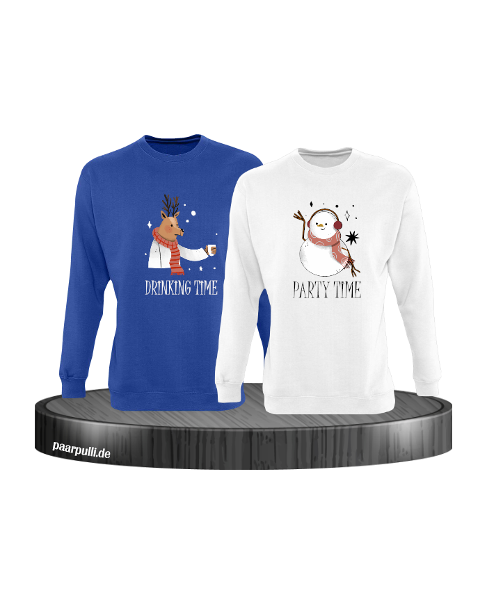Drinking Time Party Time Sweatshirt blau-weiß