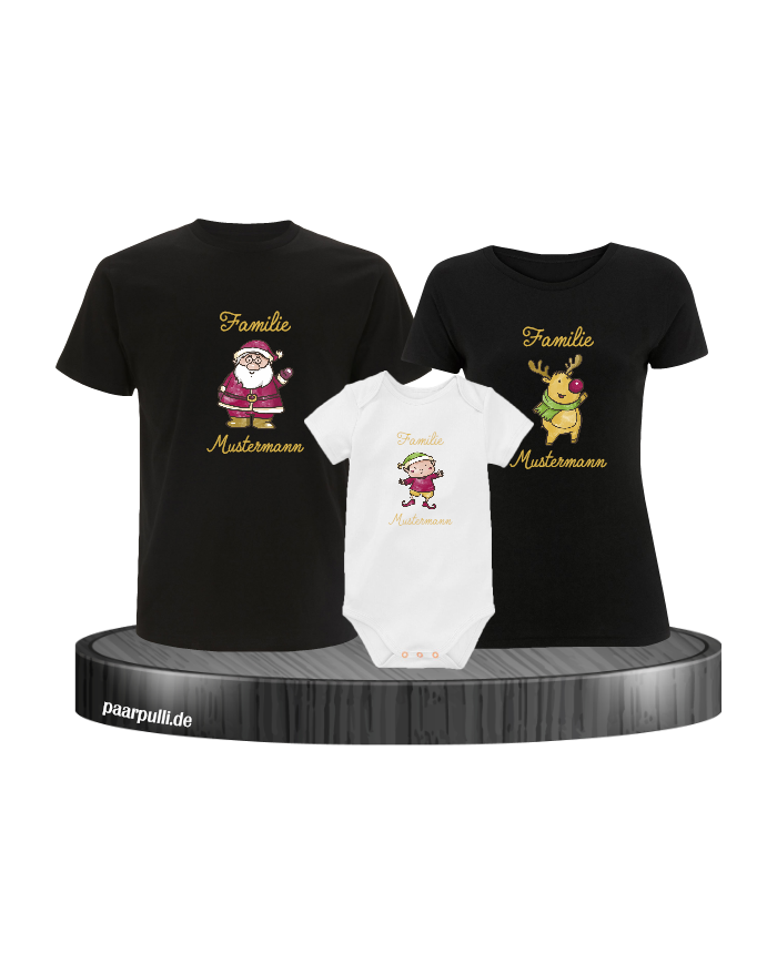 Weihnachten Familie mit Wunschname schwarz-weiß