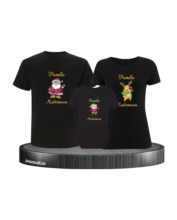 Weihnachten Familie mit Wunschname schwarz