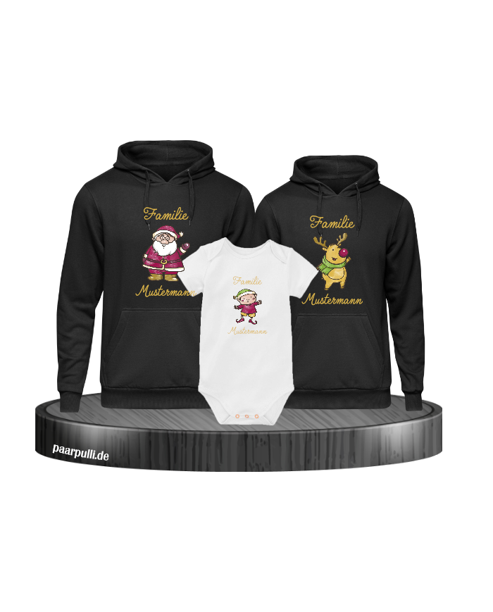 Weihnachten Familie mit Wunschname schwarz-weiß