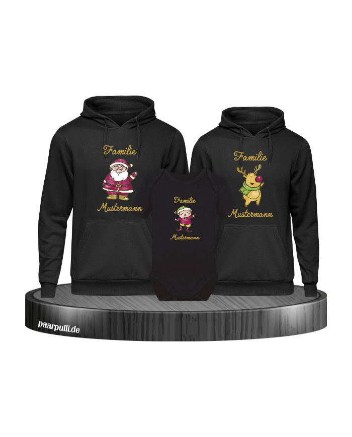 Weihnachten Familie mit Wunschname schwarz