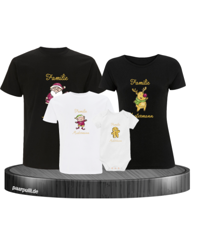 Weihnachten Familie mit Wunschname schwarz-weiß