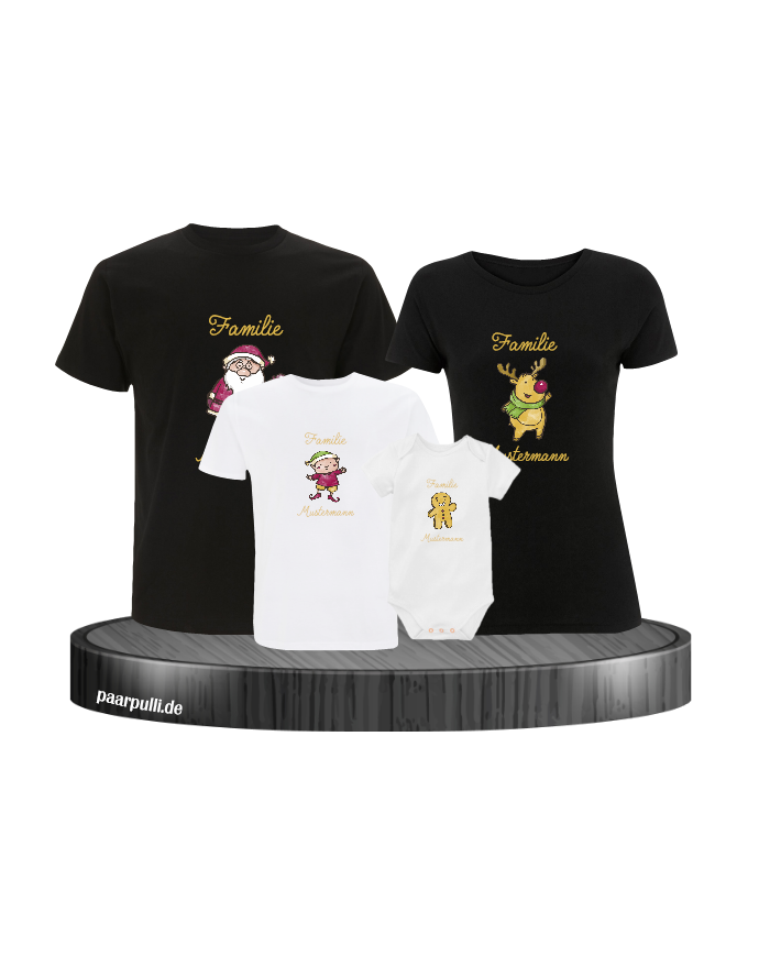 Weihnachten Familie mit Wunschname schwarz-weiß