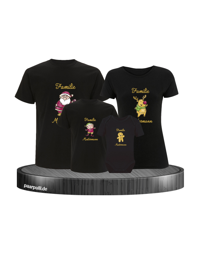 Weihnachten Familie mit Wunschname schwarz