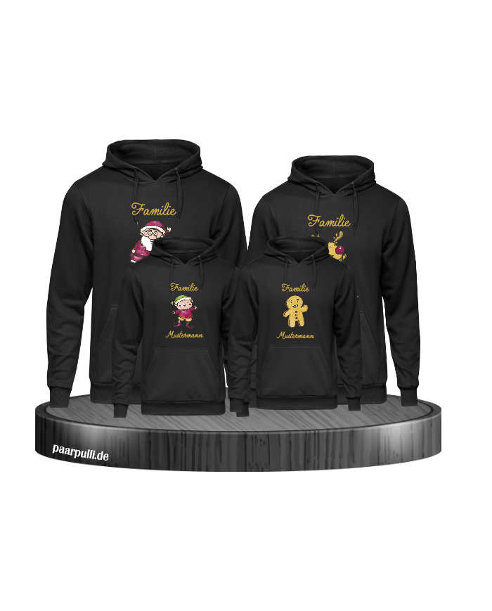 Weihnachten Familie mit Wunschname schwarz