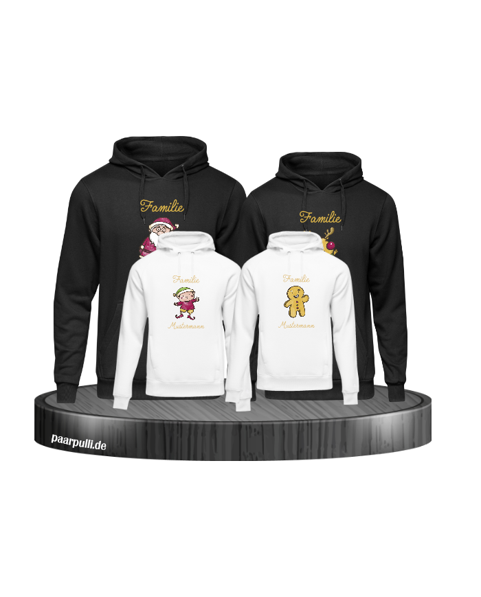 Weihnachten Familie mit Wunschname schwarz-weiß