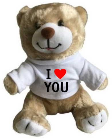 Kuscheltier bedruckt mit I Love You Herz Kuscheltier bedruckt mit I Love You Herz