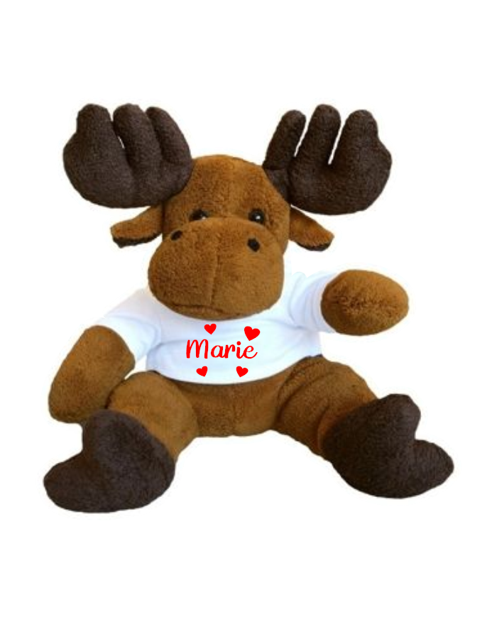 Kuscheltier mit Wunschname und Herzen