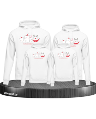 Frohe Weihnachten süße Tiere 4er Set Familienlook Hoodie weiß