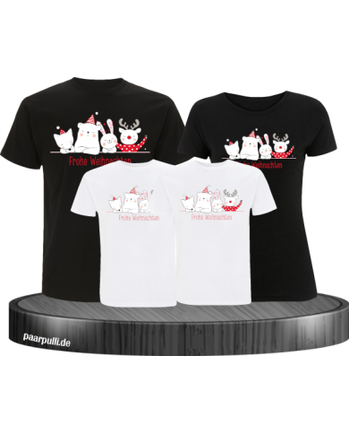 Weihnachten Familie Frohe Weihnachten 4er Set T-Shirts Partnerlook schwarz weiß Weihnachten Familie Frohe Weihnachten 4er Set T-Shirts Partnerlook schwarz weiß