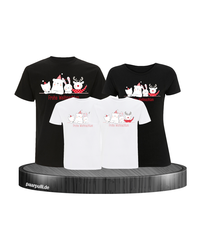 Weihnachten Familie Frohe Weihnachten 4er Set T-Shirts Partnerlook schwarz weiß