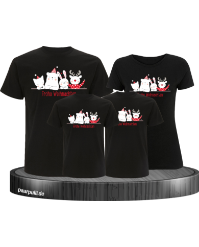 Weihnachten Familie Frohe Weihnachten 4er Set T-Shirts Partnerlook schwarz Weihnachten Familie Frohe Weihnachten 4er Set T-Shirts Partnerlook schwarz