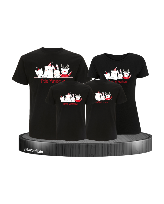 Weihnachten Familie Frohe Weihnachten 4er Set T-Shirts Partnerlook schwarz