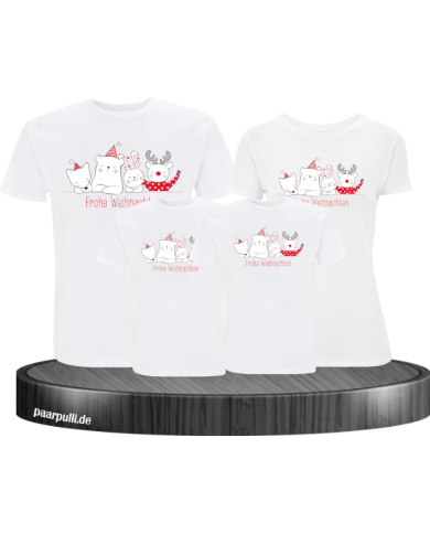 Weihnachten Familie Frohe Weihnachten 4er Set T-Shirts Partnerlook weiß
