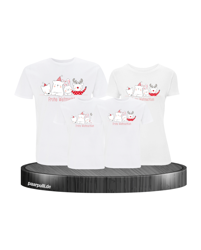 Weihnachten Familie Frohe Weihnachten 4er Set T-Shirts Partnerlook weiß