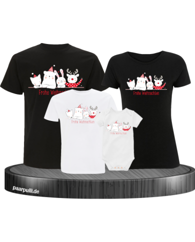 Weihnachten Familie Frohe Weihnachten 4er Set T-Shirts + Babybody Partnerlook schwarz weiß
