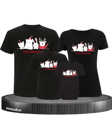 Weihnachten Familie Frohe Weihnachten 4er Set T-Shirts + Babybody Partnerlook schwarz Weihnachten Familie Frohe Weihnachten 4er Set T-Shirts + Babybody Partnerlook schwarz
