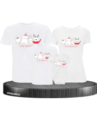 Weihnachten Familie Frohe Weihnachten 4er Set T-Shirts + Babybody Partnerlook weiß