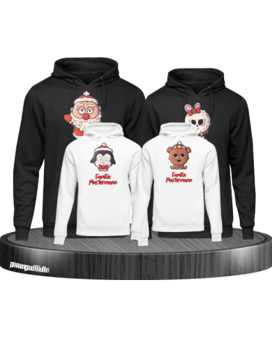 Weihnachten süße Tiere Mit Wunschname 4er Set Familienlook Hoodie schwarz weiß