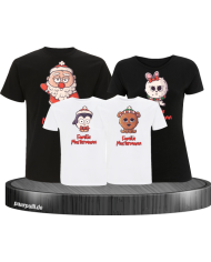 Weihnachten süße Tiere Mit Wunschname 4er Set Familienlook T-Shirt schwarz weiß