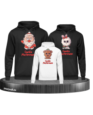 Weihnachten süße Tiere Mit Wunschname 3er Set Familienlook Hoodie schwarz weiß