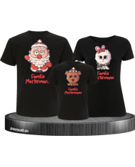 Weihnachten süße Tiere Mit Wunschname 3er Set Familienlook T-Shirt schwarz
