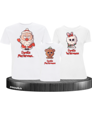 Weihnachten süße Tiere Mit Wunschname 3er Set Familienlook T-Shirt weiß