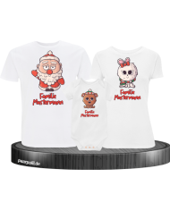 Weihnachten süße Tiere Mit Wunschname 3er Set Familienlook T-Shirt + Babybody weiß