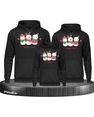 Frohes Fest Schneemann 3er Set Familienlook Hoodie schwarz